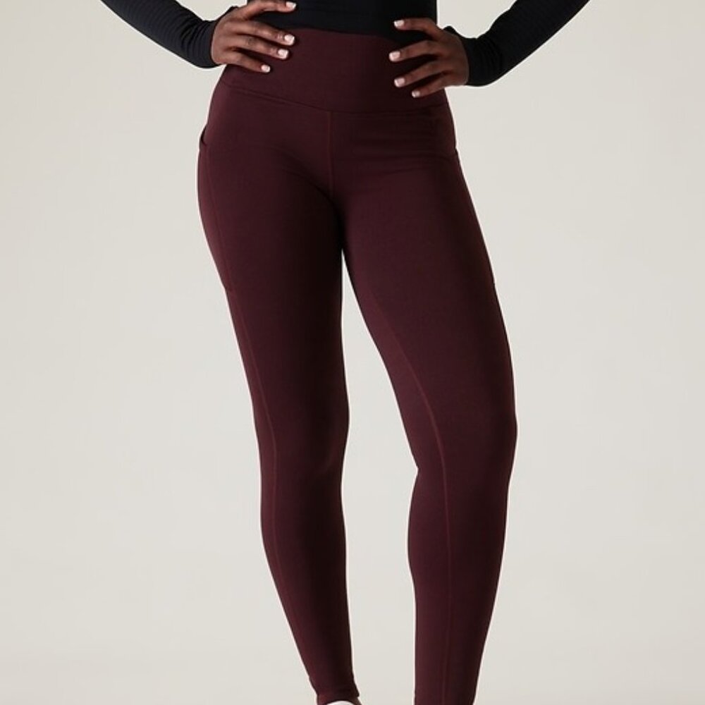 ATHLETA Women's Altitude Stash Power Stretch Tights Size 2X In Spiced Cabernet
